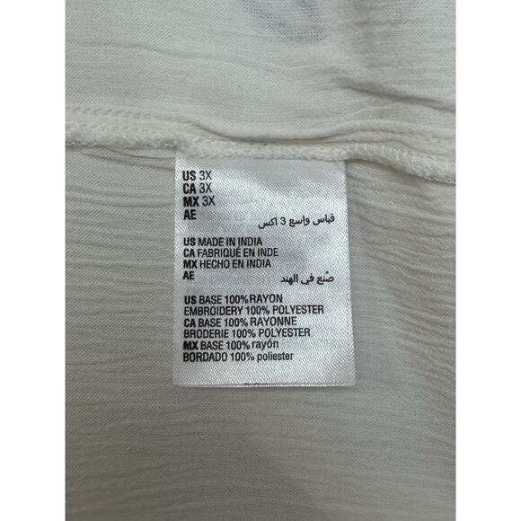 Style & Co Top Size 3X White Black Floral Embroidered Long Sleeve Tassel Cottage - Picture 11 of 12